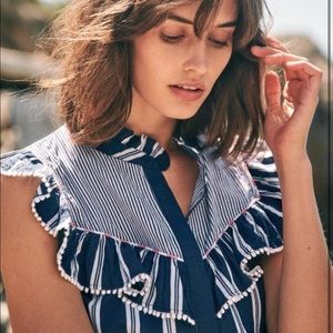 Sezane Blue and White Striped Blouse